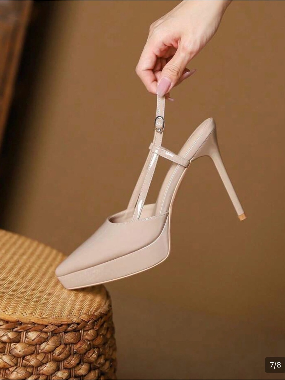 Pointed Toe Nude Slingback Stiletto Pumps - Picture 7 of 16